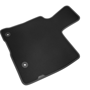 Spredaj talne preproge iz velurja, črne barve z dvojnimi šivi v barvi Metal Grey